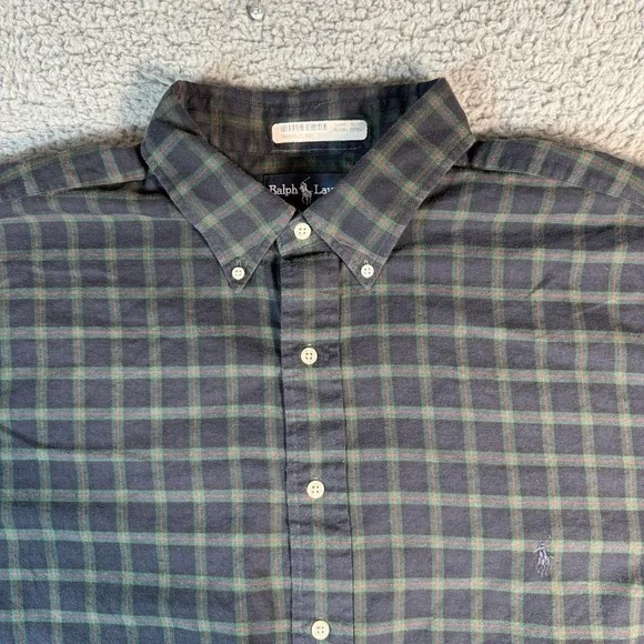 Ralph Lauren Button-Down Shirt Mens 2XLT Casual Green Plaid Classic Fit Preppy - Picture 4 of 8